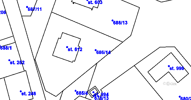 Parcela st. 686/14 v KÚ Hrotovice, Katastrální mapa