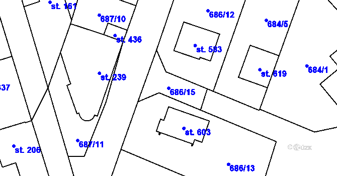 Parcela st. 686/15 v KÚ Hrotovice, Katastrální mapa