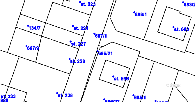 Parcela st. 686/21 v KÚ Hrotovice, Katastrální mapa