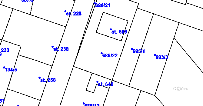 Parcela st. 686/22 v KÚ Hrotovice, Katastrální mapa