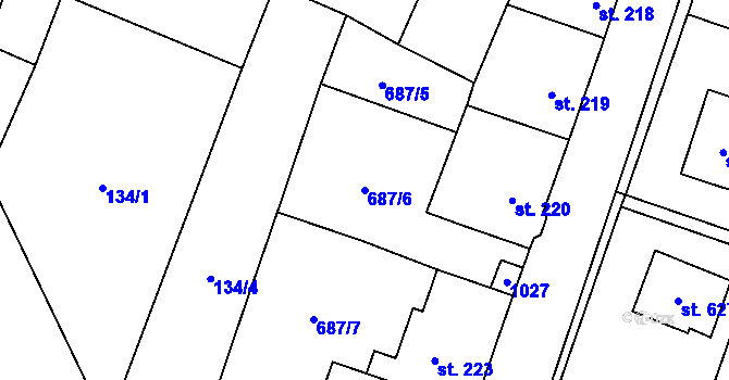 Parcela st. 687/6 v KÚ Hrotovice, Katastrální mapa