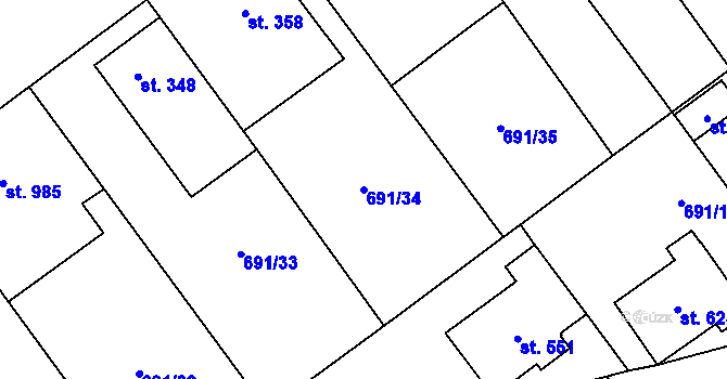 Parcela st. 691/34 v KÚ Hrotovice, Katastrální mapa