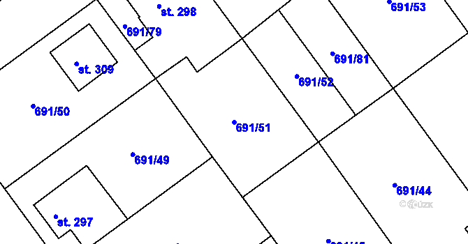 Parcela st. 691/51 v KÚ Hrotovice, Katastrální mapa