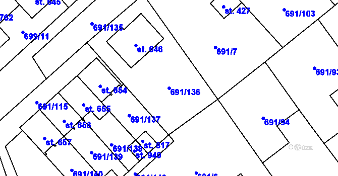 Parcela st. 691/136 v KÚ Hrotovice, Katastrální mapa