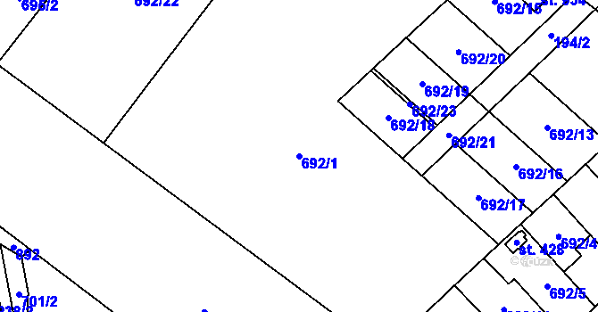 Parcela st. 692/1 v KÚ Hrotovice, Katastrální mapa