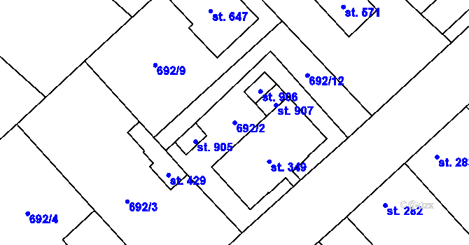 Parcela st. 692/2 v KÚ Hrotovice, Katastrální mapa