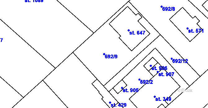 Parcela st. 692/9 v KÚ Hrotovice, Katastrální mapa