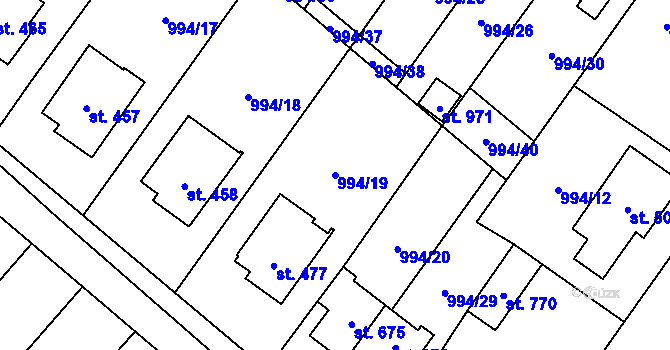 Parcela st. 994/19 v KÚ Hrotovice, Katastrální mapa