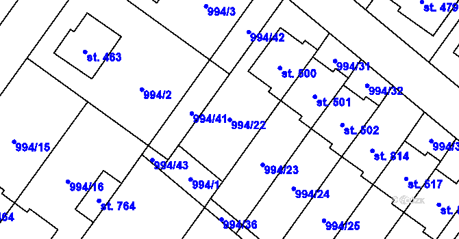 Parcela st. 994/22 v KÚ Hrotovice, Katastrální mapa