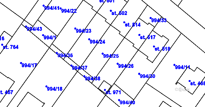 Parcela st. 994/25 v KÚ Hrotovice, Katastrální mapa