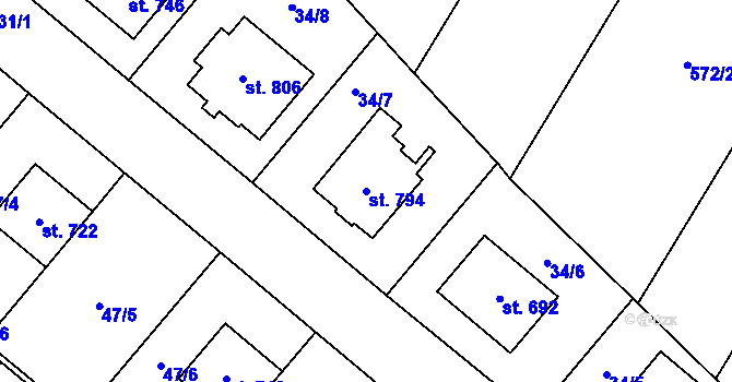 Parcela st. 794 v KÚ Hrotovice, Katastrální mapa