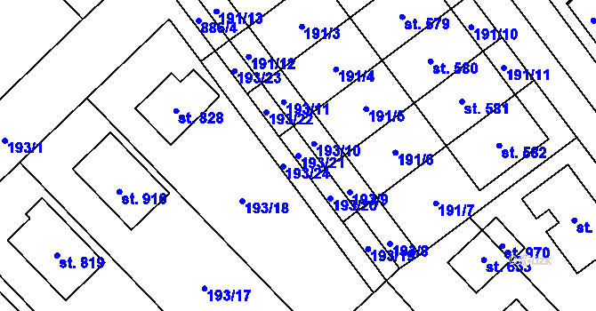 Parcela st. 193/21 v KÚ Hrotovice, Katastrální mapa