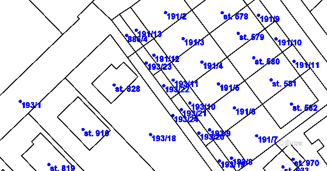 Parcela st. 193/22 v KÚ Hrotovice, Katastrální mapa