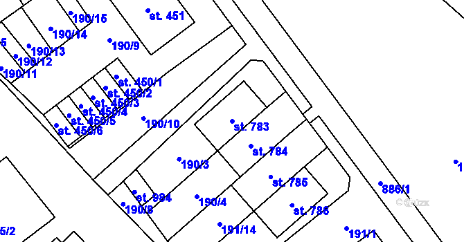 Parcela st. 783 v KÚ Hrotovice, Katastrální mapa