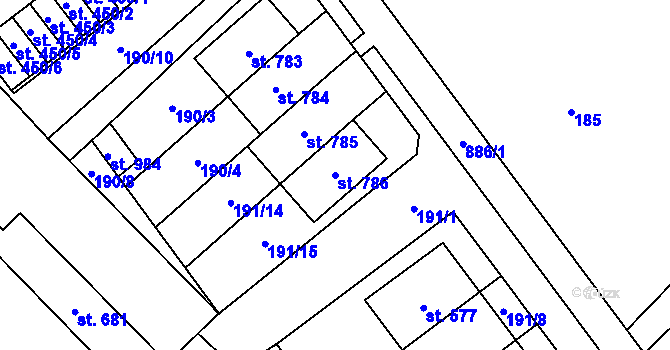 Parcela st. 786 v KÚ Hrotovice, Katastrální mapa