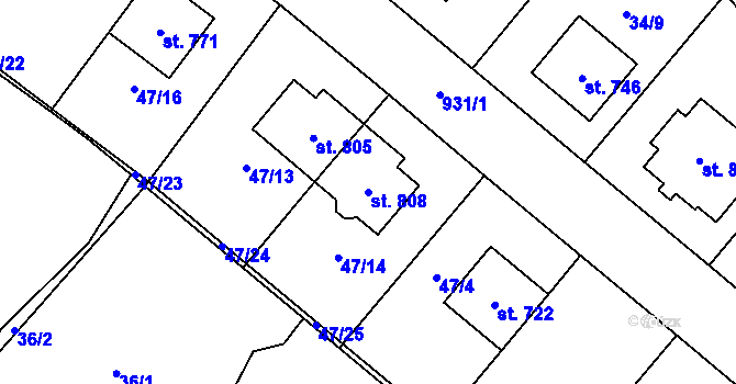 Parcela st. 808 v KÚ Hrotovice, Katastrální mapa