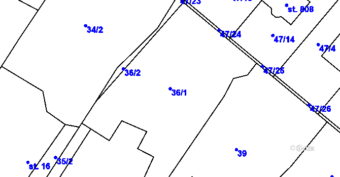 Parcela st. 36/1 v KÚ Hrotovice, Katastrální mapa