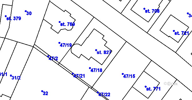 Parcela st. 827 v KÚ Hrotovice, Katastrální mapa