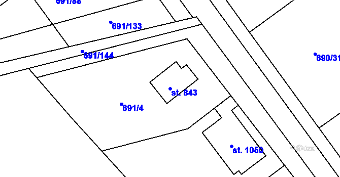 Parcela st. 843 v KÚ Hrotovice, Katastrální mapa