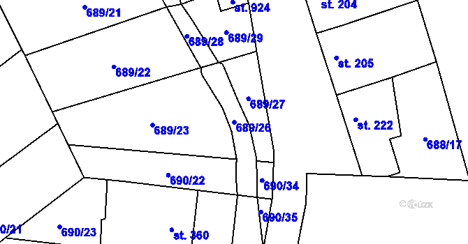Parcela st. 689/26 v KÚ Hrotovice, Katastrální mapa