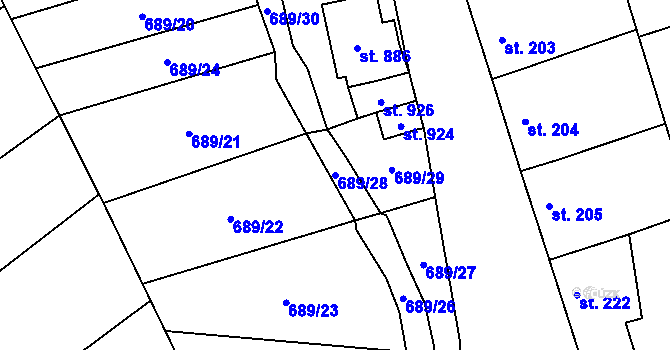 Parcela st. 689/28 v KÚ Hrotovice, Katastrální mapa