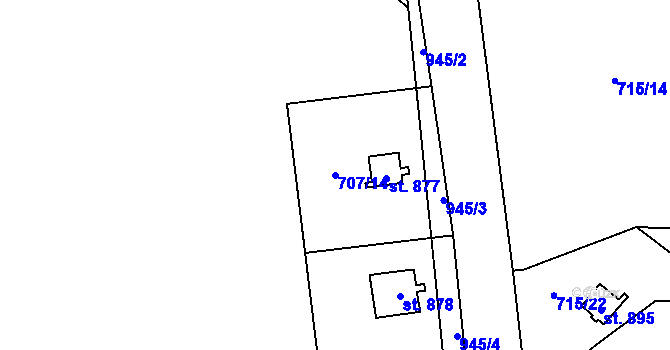 Parcela st. 707/14 v KÚ Hrotovice, Katastrální mapa