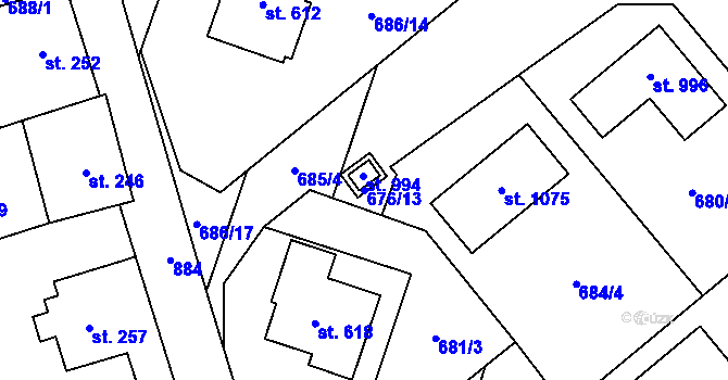 Parcela st. 676/13 v KÚ Hrotovice, Katastrální mapa