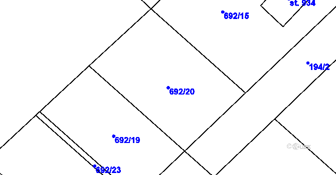 Parcela st. 692/20 v KÚ Hrotovice, Katastrální mapa