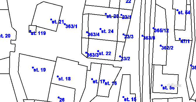 Parcela st. 22 v KÚ Hroubovice, Katastrální mapa