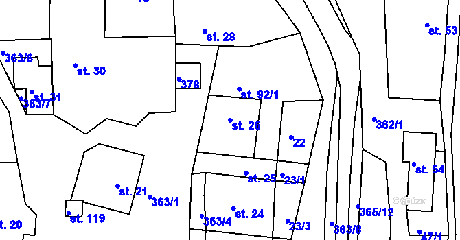 Parcela st. 26 v KÚ Hroubovice, Katastrální mapa