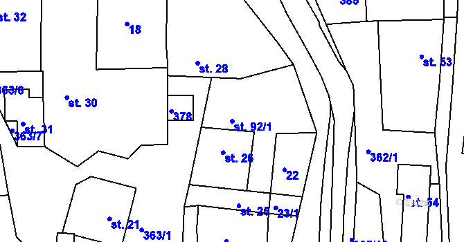 Parcela st. 92/1 v KÚ Hroubovice, Katastrální mapa
