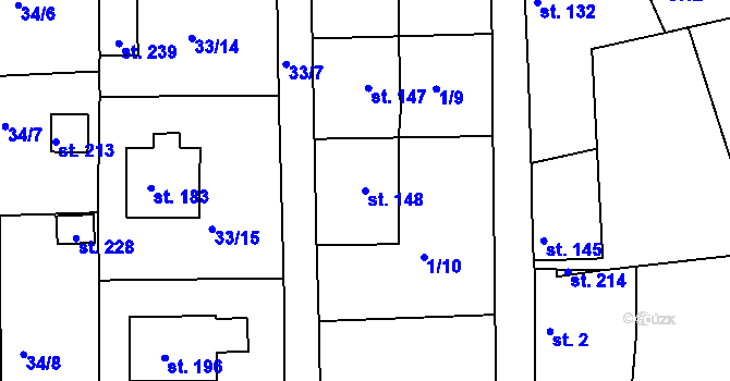 Parcela st. 148 v KÚ Hroubovice, Katastrální mapa