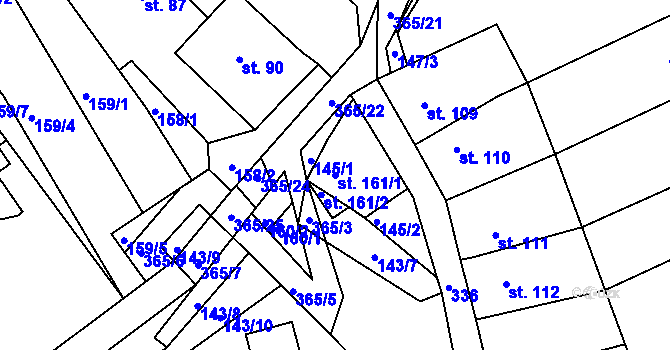Parcela st. 161/1 v KÚ Hroubovice, Katastrální mapa