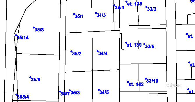 Parcela st. 34/4 v KÚ Hroubovice, Katastrální mapa