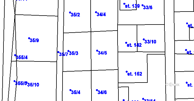 Parcela st. 34/5 v KÚ Hroubovice, Katastrální mapa