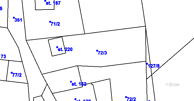 Parcela st. 72/3 v KÚ Hroubovice, Katastrální mapa