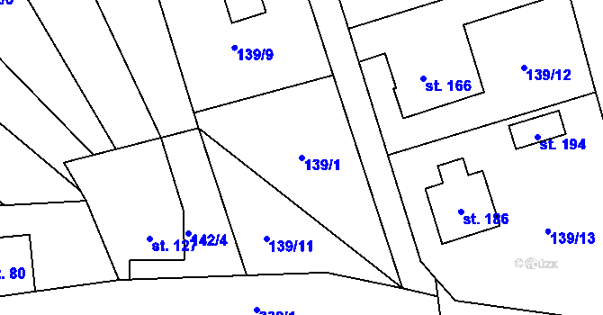 Parcela st. 139/1 v KÚ Hroubovice, Katastrální mapa