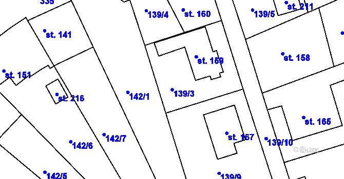 Parcela st. 139/3 v KÚ Hroubovice, Katastrální mapa