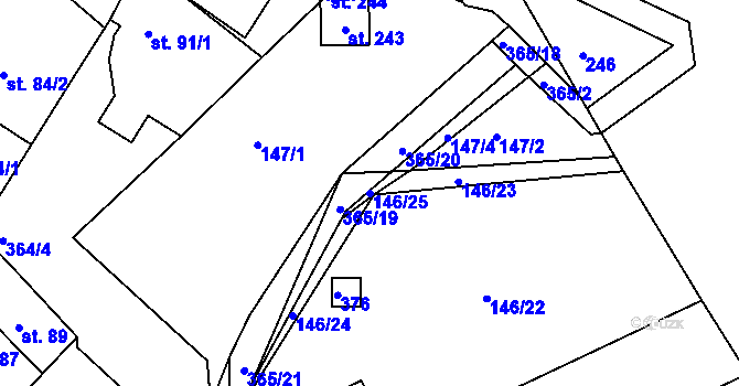 Parcela st. 146/25 v KÚ Hroubovice, Katastrální mapa