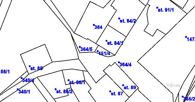Parcela st. 151/4 v KÚ Hroubovice, Katastrální mapa