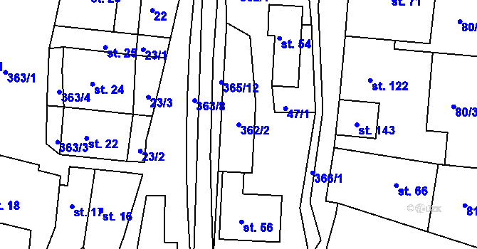 Parcela st. 362/2 v KÚ Hroubovice, Katastrální mapa