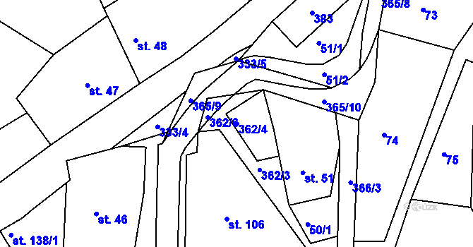 Parcela st. 362/4 v KÚ Hroubovice, Katastrální mapa