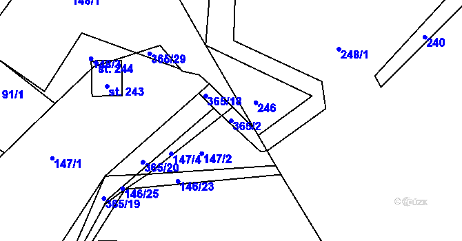 Parcela st. 365/2 v KÚ Hroubovice, Katastrální mapa
