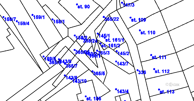 Parcela st. 365/3 v KÚ Hroubovice, Katastrální mapa