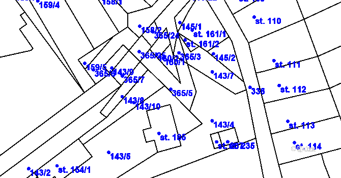 Parcela st. 365/5 v KÚ Hroubovice, Katastrální mapa