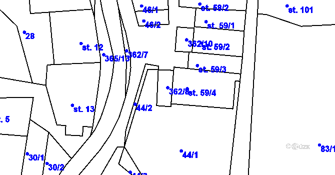 Parcela st. 362/8 v KÚ Hroubovice, Katastrální mapa