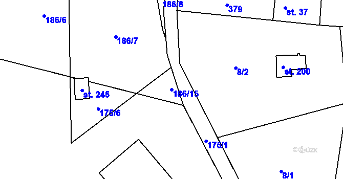 Parcela st. 186/15 v KÚ Hroubovice, Katastrální mapa