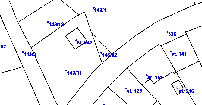 Parcela st. 143/12 v KÚ Hroubovice, Katastrální mapa