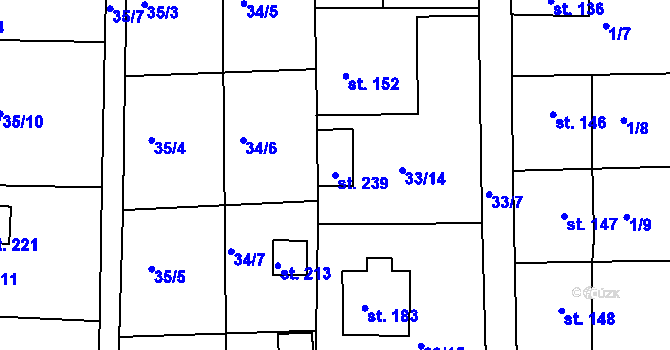 Parcela st. 239 v KÚ Hroubovice, Katastrální mapa