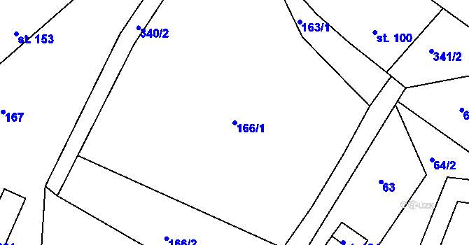 Parcela st. 166/1 v KÚ Hroubovice, Katastrální mapa